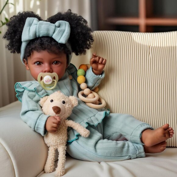 🆕20Inch Black Baby Girl Dolls Soft Vinyl and Cloth Body with Feeding Kit - Picture 4 of 7